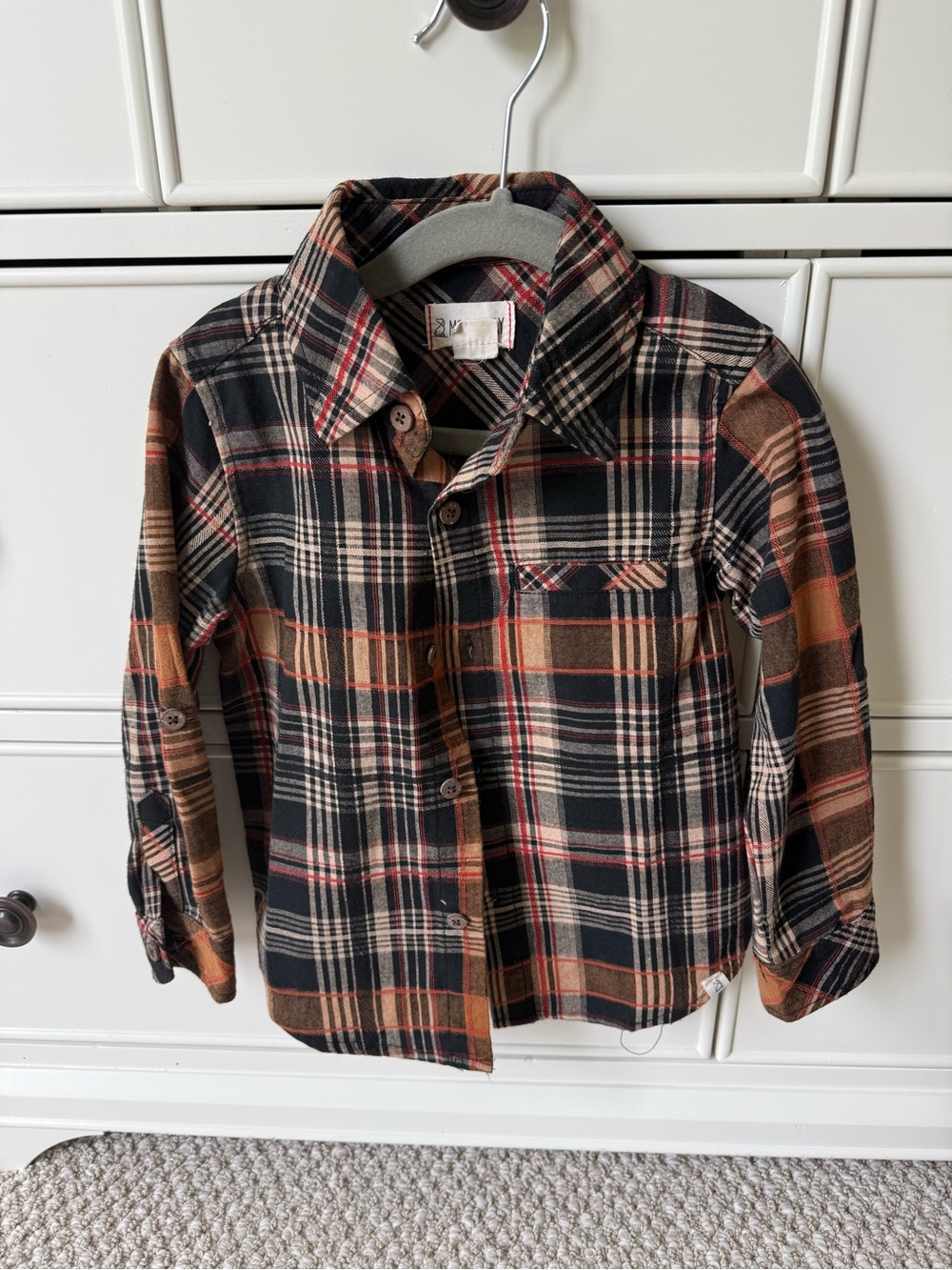Plaid Button-Down Shirt in Black & Brown for Kids
